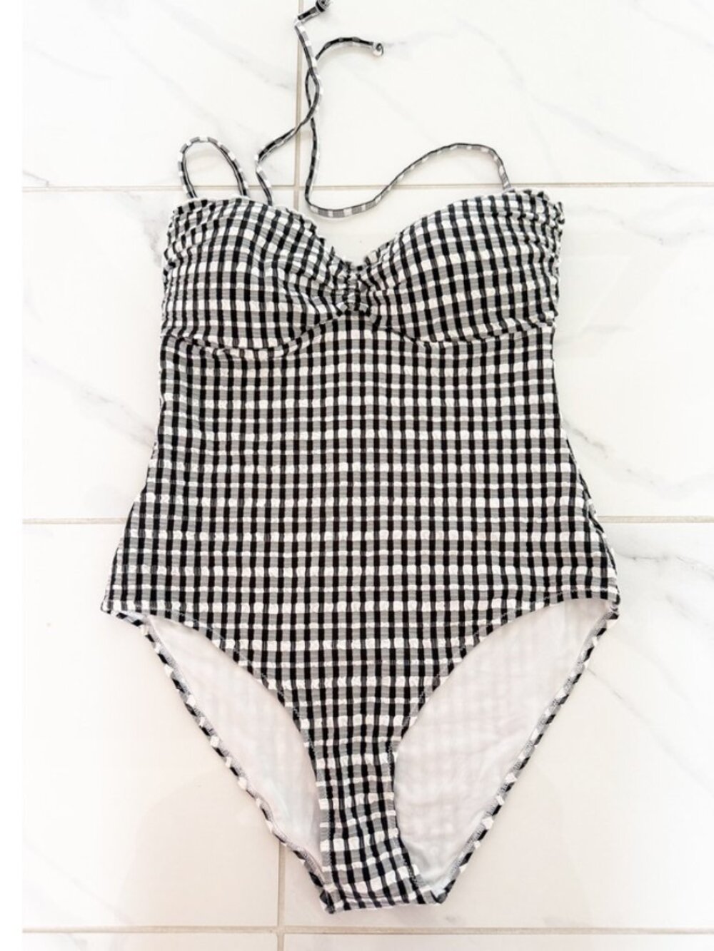 H&M Gingham Seersucker One Piece Swimsuit NWT 8